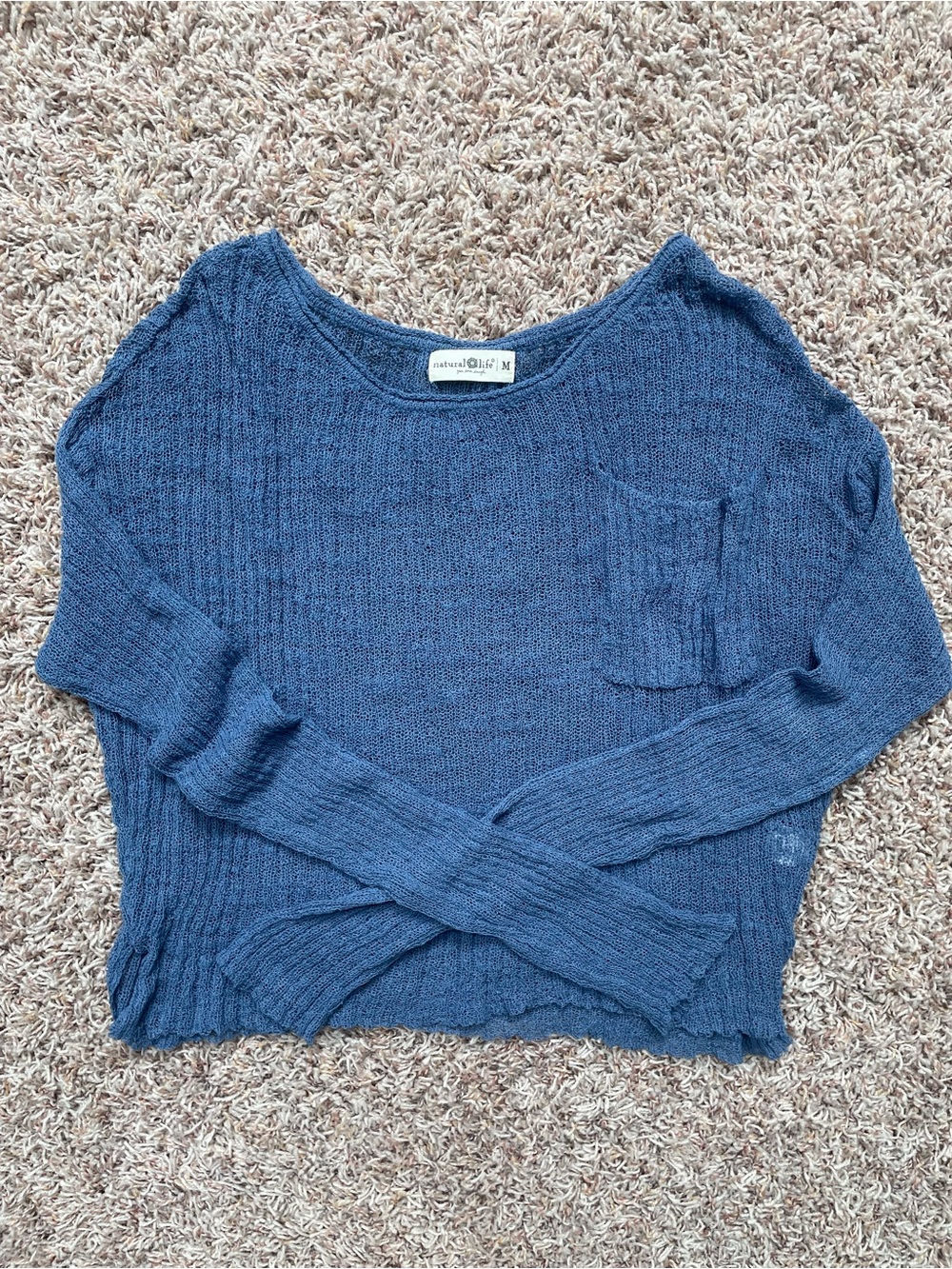 Natural Life Blue Knit Slouchy Fall Light Sweater Women Size M Boho Coastal